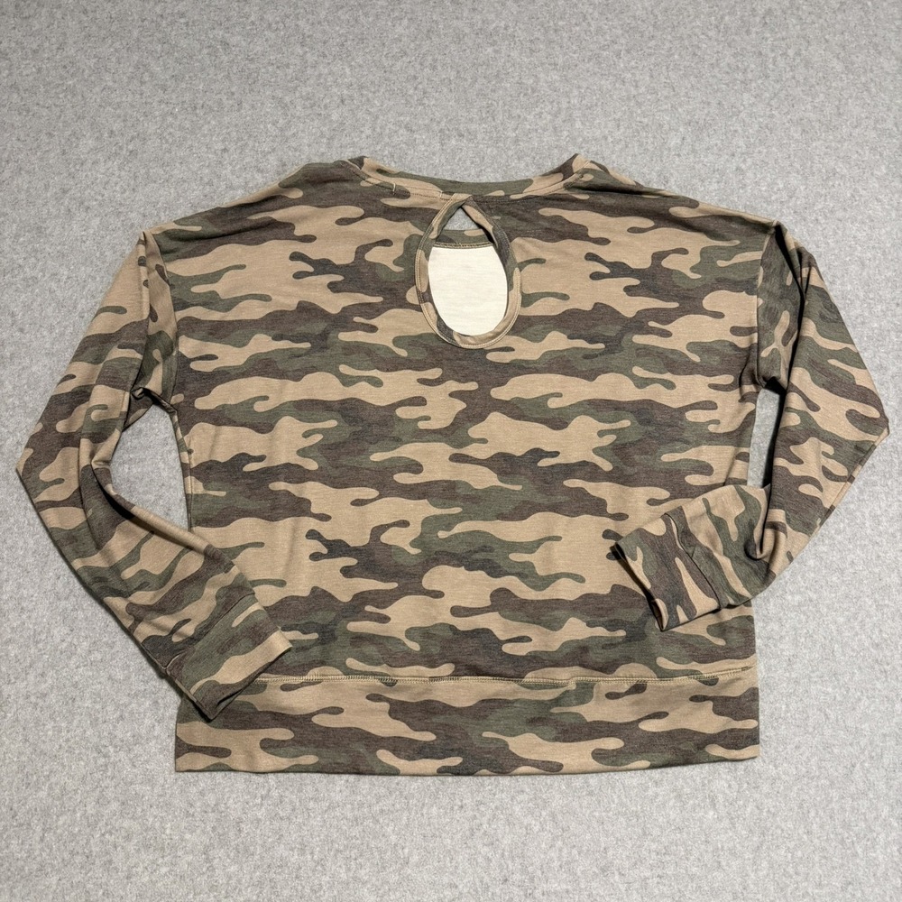 PJ Salvage Camo Sweatshirt Olive Beige Long Sleeve Cutout Keyhole Back Top XL